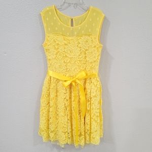 Yellow Lace Floral Dress Girls size 8